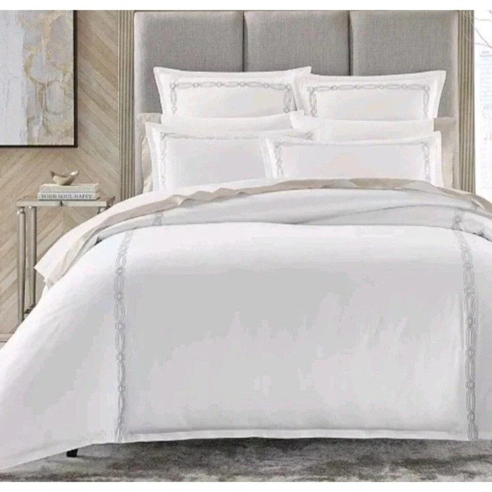 Hotel Collection Portofino KING Duvet Cover + 2 King Shams Set White / Silver